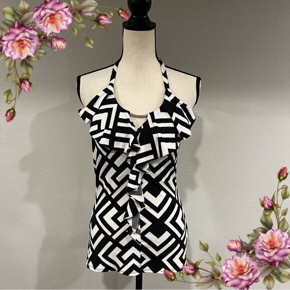White House Black Market Tops - WHBM geometrical print halter sleeveless blouse / top‎